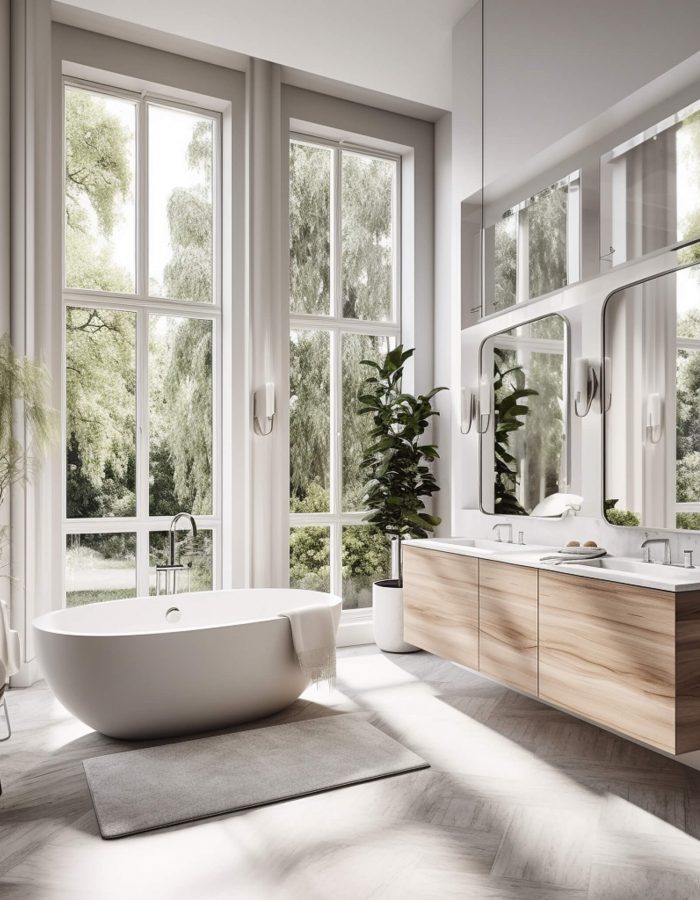 Modernes Luxusbadezimmer mit freistehender Badewanne